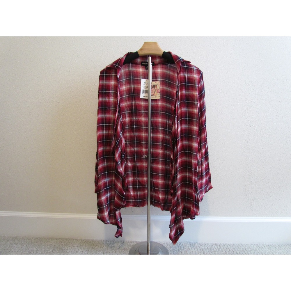 About A Girl Cardigan S Red Plaid Open Front Lightweight Rayon NWT Grunge
